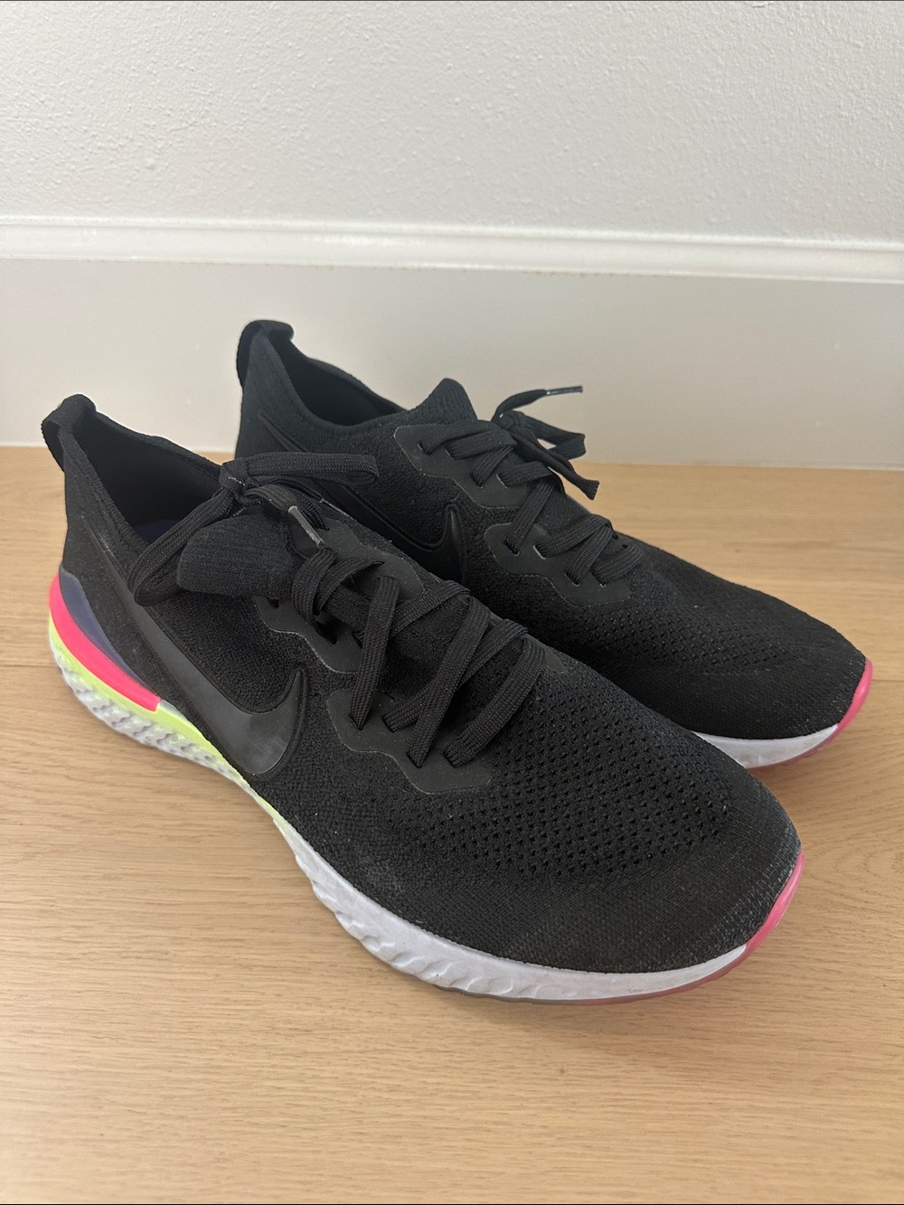 Nike Men’s Black Running Sneakers with Pink and Neon Yellow Accents